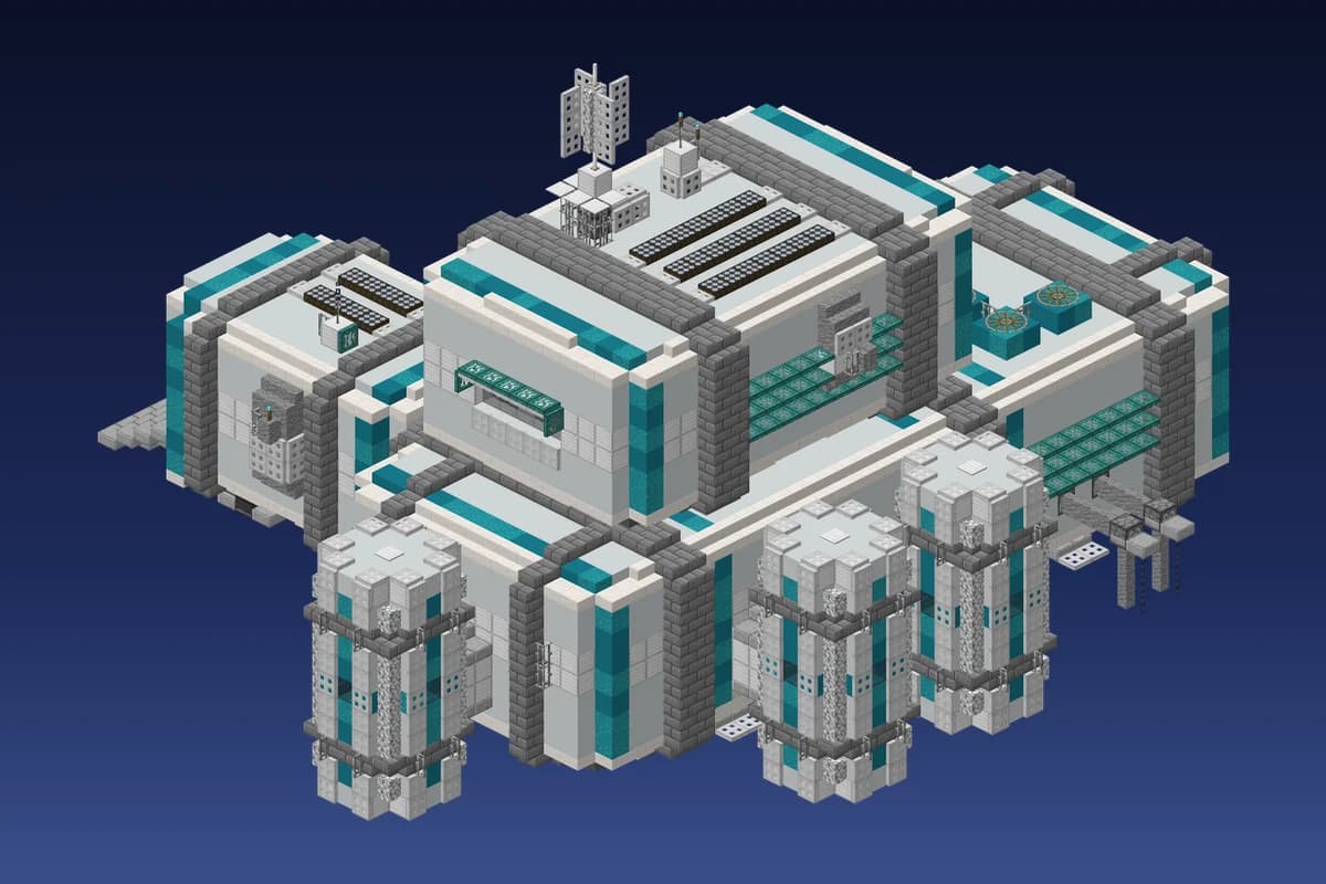 Alien White and Teal Space Station