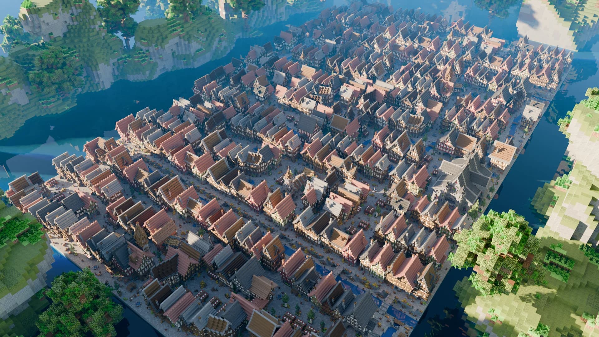 Big Medieval Town (+300 Houses with interior) - Minecraft Schematic