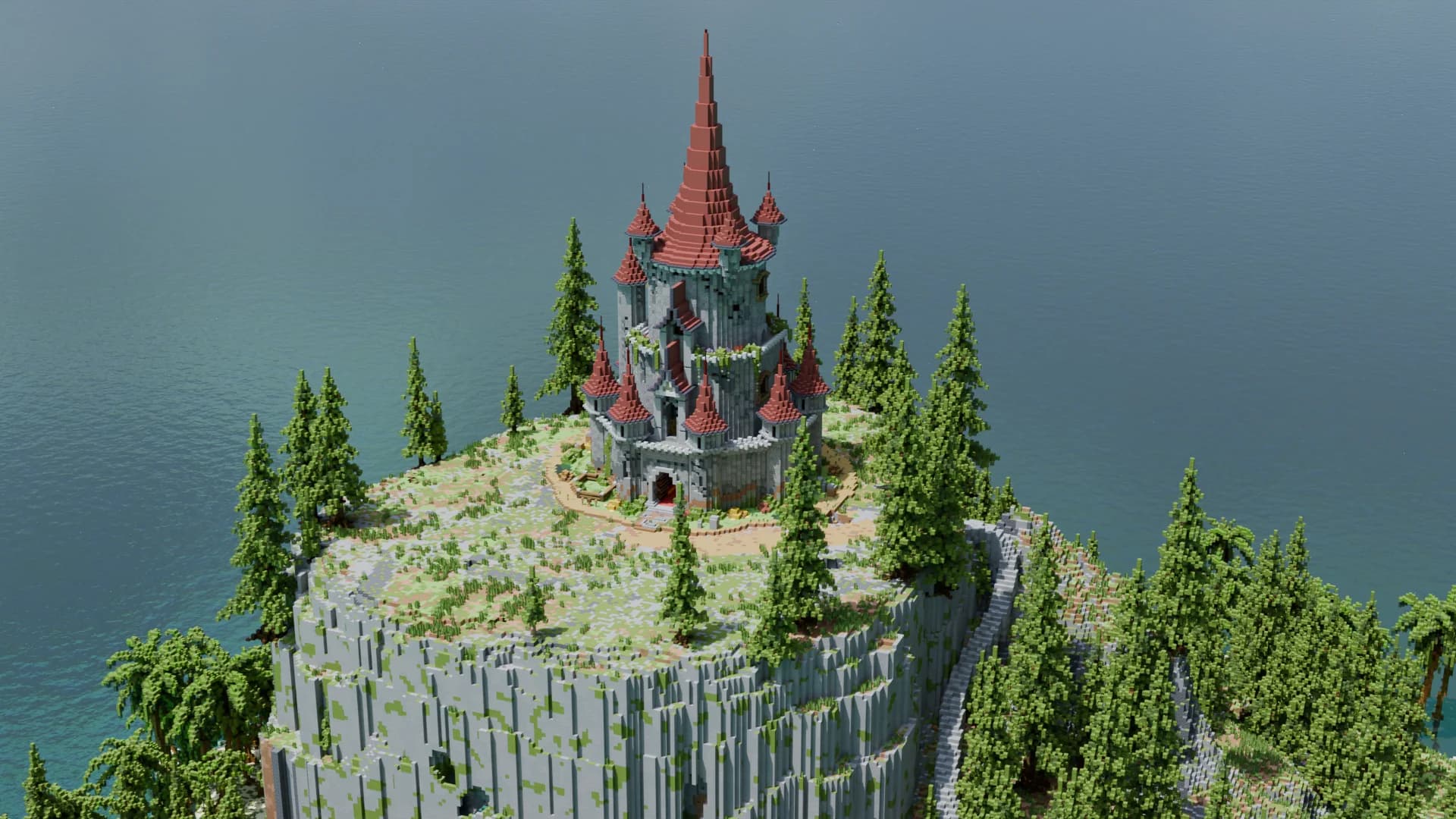 Red Medieval Castle with Palms - Minecraft Schematic