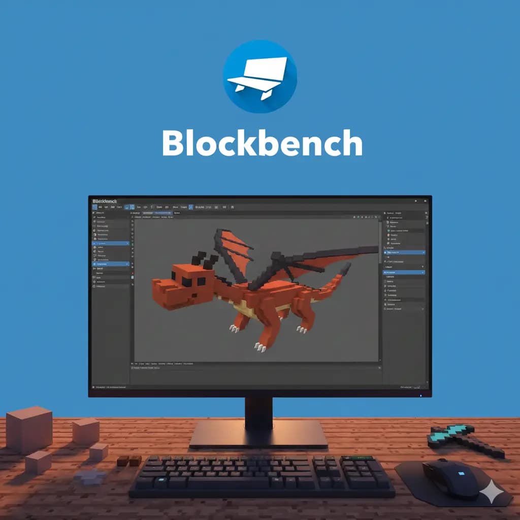 Blockbench model generator: a cubic Minecraft 3D model with a pixel-art texture generated by AI